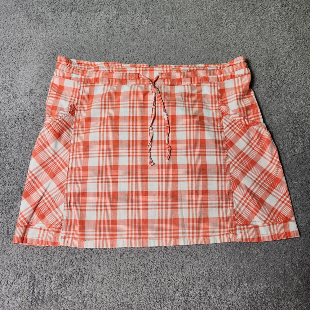 Horny Toad Womens S Mini Skirt Orange White Plaid Organic Cotton Drawstring